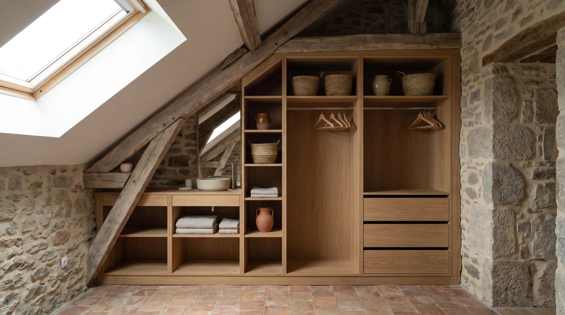 Dressing sur mesure aménagé sous les rampants
