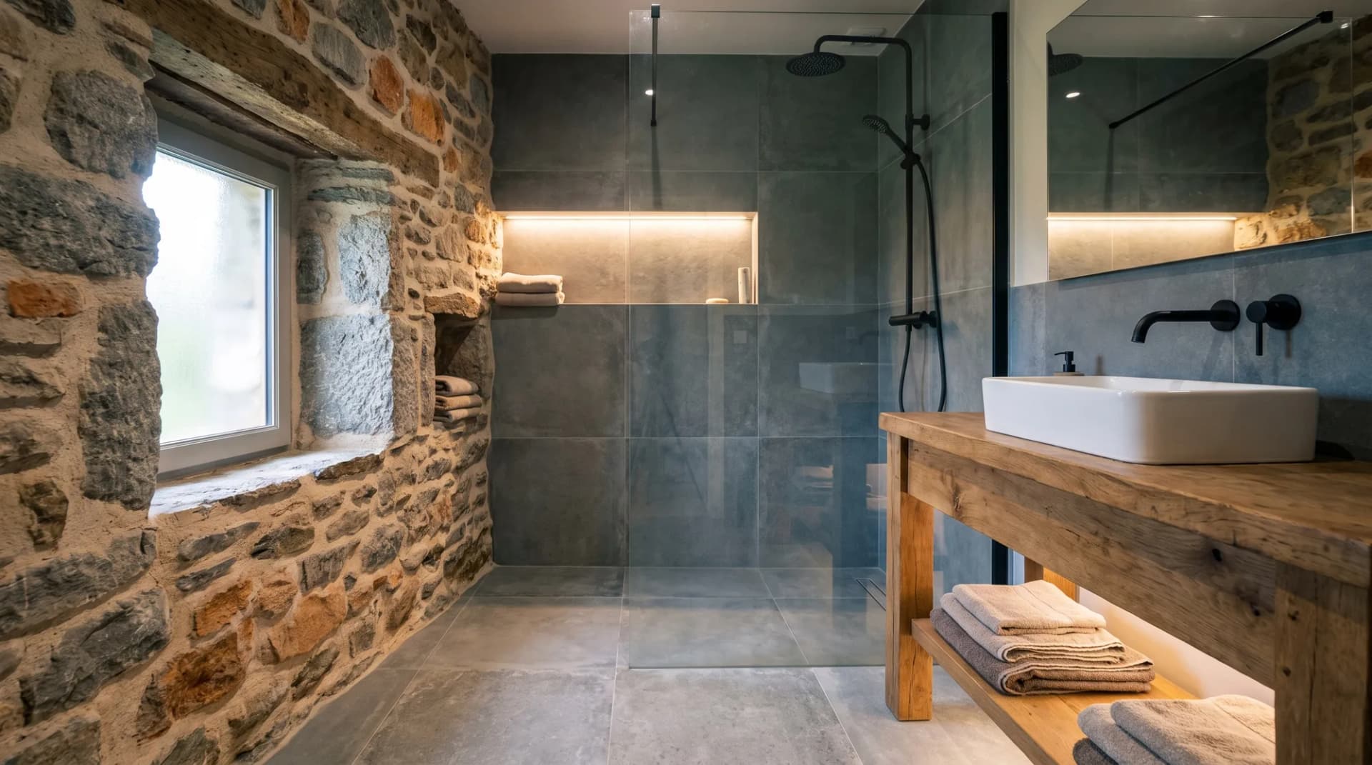 Salle de bain rénovée avec douche à l'italienne